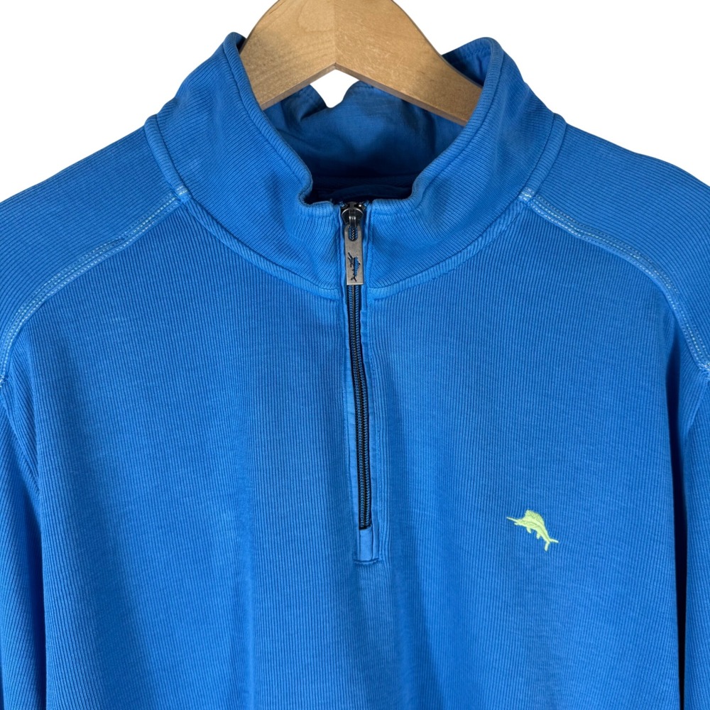 Tommy Bahama Quarter Zip Pullover Mens XL Ribbed Cotton Blue